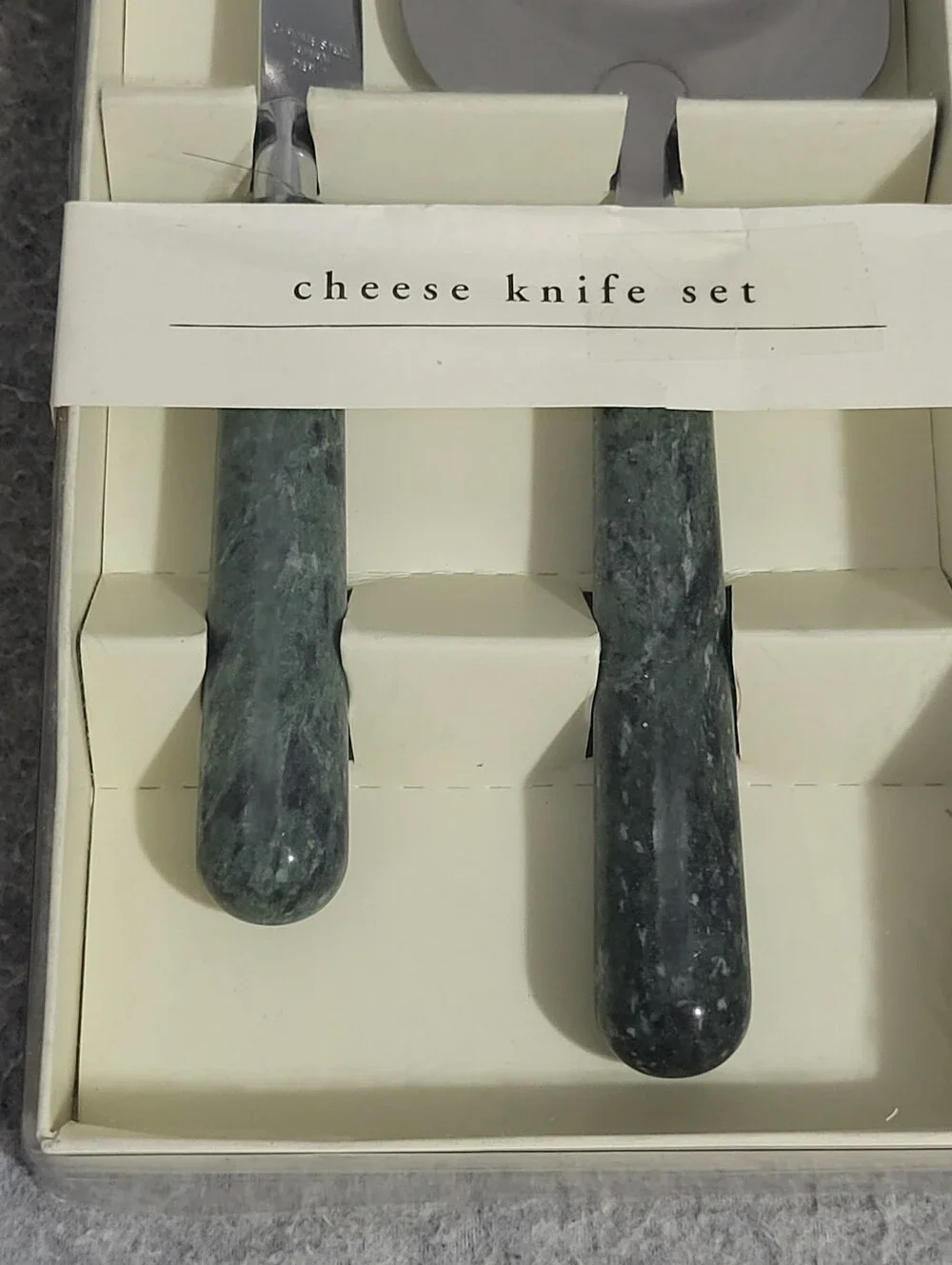 2-Pc Pier 1 Cheese Knife Set Green Marble Handles Stainless Steel Hostess Gift